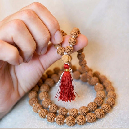Natural Rudraksha String Mala 5 Face 9 mm (Lab Certified)