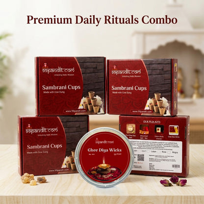 Natural Cow Dung Hawan Cups (120Pcs) + Ghee diya wicks (Combo)